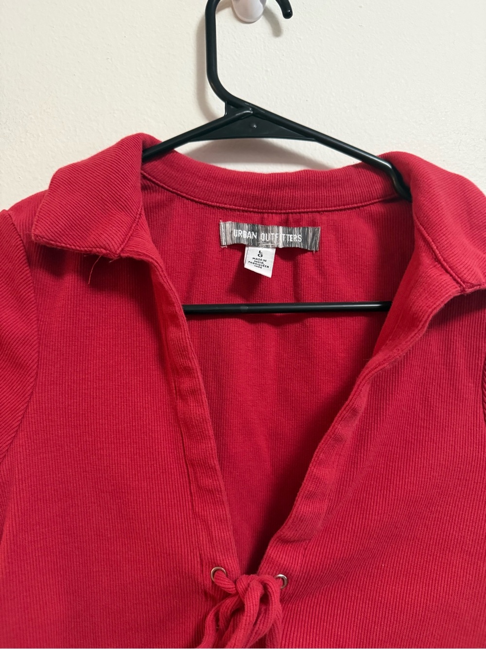 Urban Outfitters Red Lace-Up Polo Crop Top - Picture 2 of 4